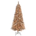 thumbnail image 1 of Puleo International 6.5 Foot Lit Rose Gold Tinsel Artificial Christmas Tree, 1 of 5