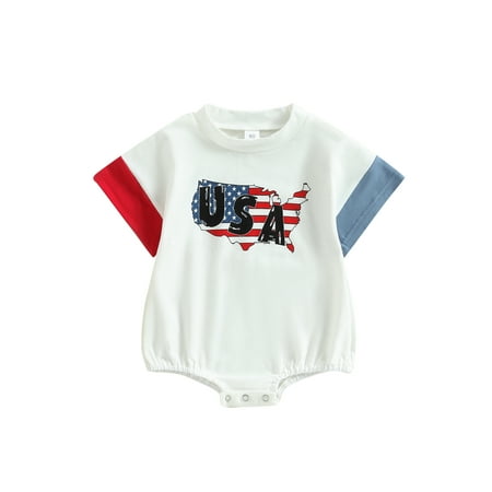 

Baby 4th of July Outfits Baby Girl Boy USA Romper American Flag Short Sleeve Onesie Summer Clothes (White 0-3 Months)