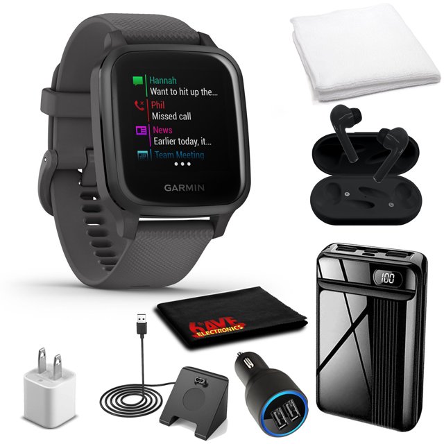 Garmin Venu Sq, Shadow Gray/slate + Accessories(Deluxe Bundle)