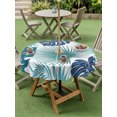 thumbnail image 4 of Outdoor Tablecloths with Umbrella Hole & Zipper, Teal Blue Palm Leaves Round Tablecloths 60 Inch, Tropical Botanical Summer Waterproof Table Cloth, Patio/Pool/Picnic Table Covers, 4 of 8