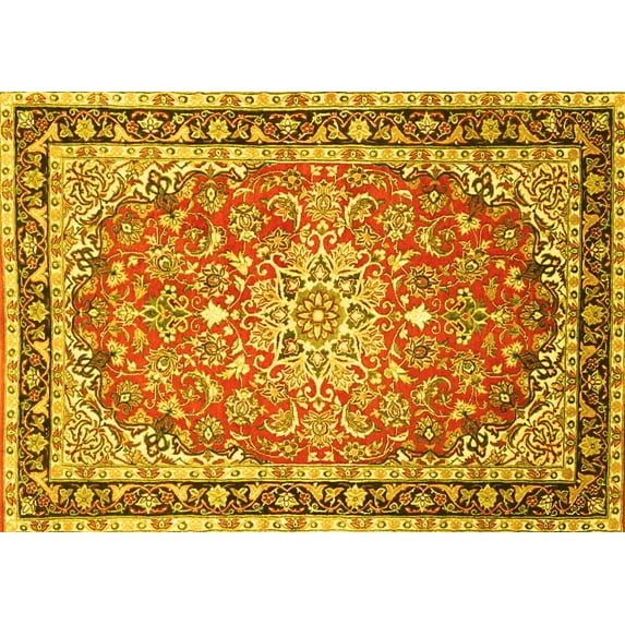 Ahgly Company Machine Washable Indoor Rectangle Oriental Yellow Traditional Area Rugs, 7' x 9'