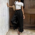 thumbnail image 4 of Women Linen Lace Trim Long Bloomers Pants Ruffle Victorian Vintage Pantaloons Summer Beach Travel Vacation Pants Black L, 4 of 6