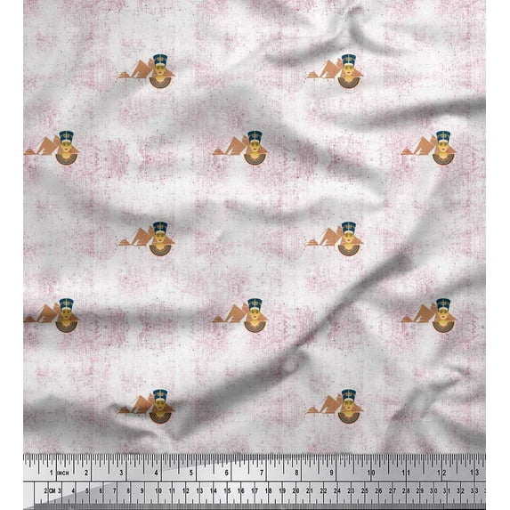Soimoi Poly Georgette Fabric Pyramid & Women Head Egyptian Decor Fabric Printed Yard 42 Inch Wide