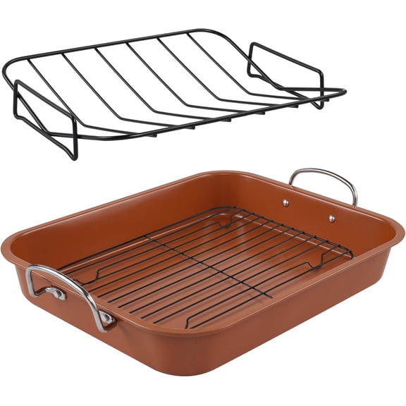 Nonstick Roasting Pan, Roaster with Rack -Rectangular Grill Suitable for Turkey, Roast Chicken, Ham, Dishwasher Safe