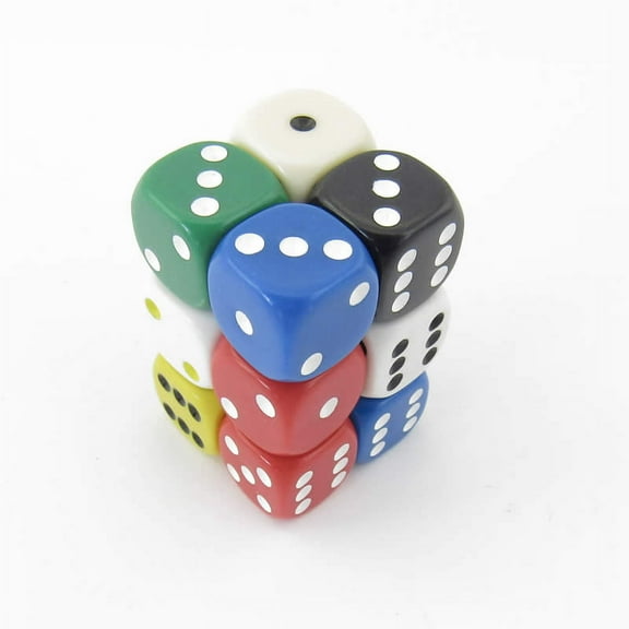 Assorted Opaque Dice with Pips D6 16mm (5/8in) Pack of 12 Koplow Games