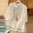 thumbnail image 2 of MIXUE Womens Summer Tops Floral Embroidered Retro Round Neck Long Sleeve Loose Shirts For Women Tee Shirts Activewear,Beige,XL, 2 of 4