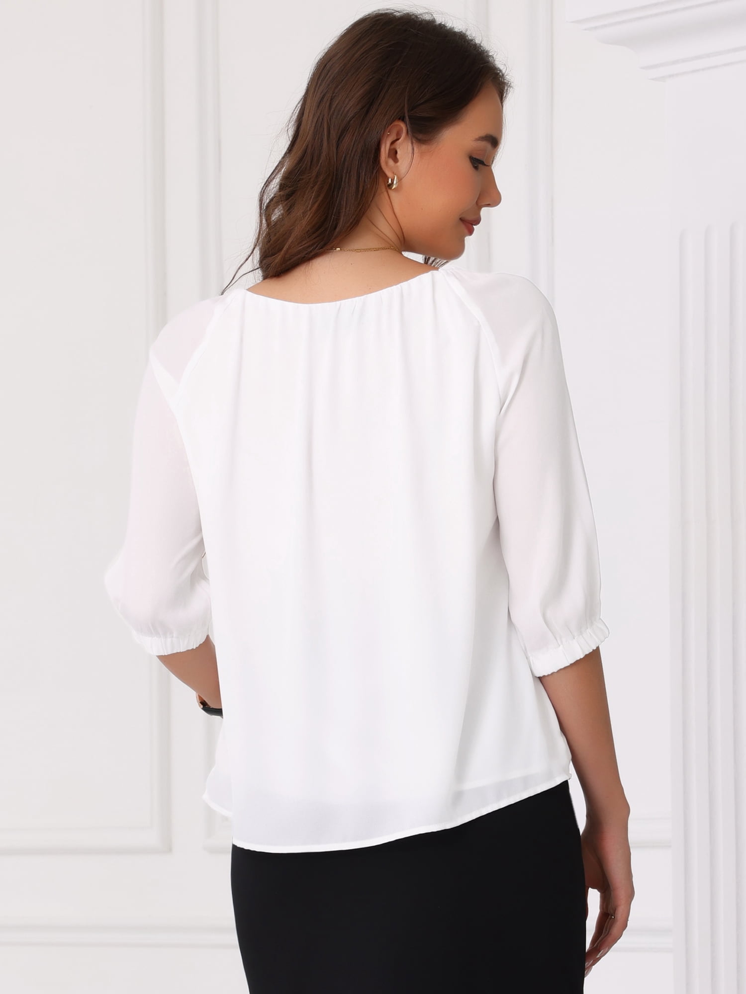 DARING DIVA Women's Office Half Sleeve Crew Neck Dressy Casual Tops S White
