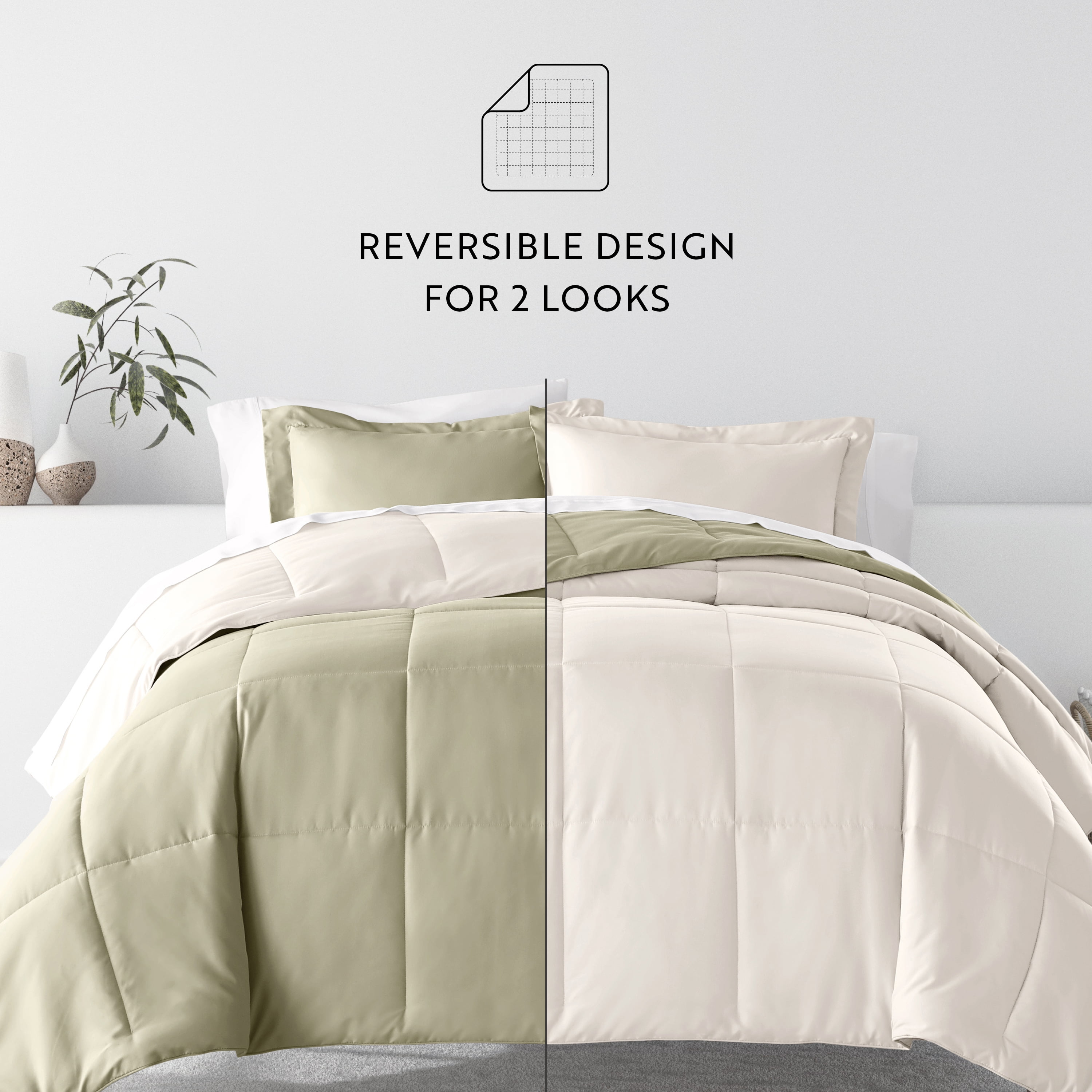 Noble Linens 5 Piece Bedding Bundle, Reversible Comforter and Patterned Sheet Set, Twin