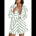 thumbnail image 1 of Conjuntos de Dos Piezas A Rayas para Mujer: Camisas Abotonadas y Pantalones Cortos, Conjuntos de Estar por Casa A Juego. Verde S, 1 of 6
