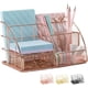thumbnail image 1 of Organizador de escritorio de oro rosa para mujer, accesorios de escritorio de suministros de oficina de malla, cuenta con 5 compartimentos + 1 mini cajón deslizante Fason HMYH440, 1 of 6