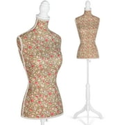 Female Dress Form Mannequin Torso with White Adjustable Tripod Stand for Dress Jewelry Display (Yellow Flower)