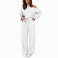 thumbnail image 6 of Xinoom Women's 2 Piece Off Shoulder Sweatshirt Set, Long Sleeve Slouchy Top & Elastic Waist Wide Leg Pants, Soft Matching Outfit, Gift for Ladies, Casual Hangout White,L, 6 of 6