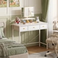 thumbnail image 4 of HIGDBFE Small Makeup Vanity Desk with Lighted Mirror, 3 Fabric Drawers and Height-Adjustable Stand, White Vanity for Bedroom and Small Spaces,35.4" W, 4 of 8