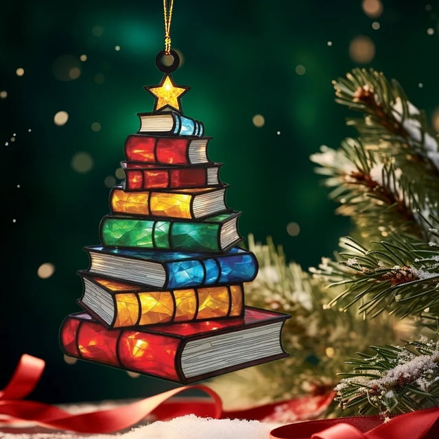 Uuiauoio Book Tree Shaped Christmas Ornament , Tree Ornament Bookish Gifts for Book Lovers, Librarians, Reader, Bookworm, Bookclub, Cute Present, Wall Decoration Wall Hanging Door
