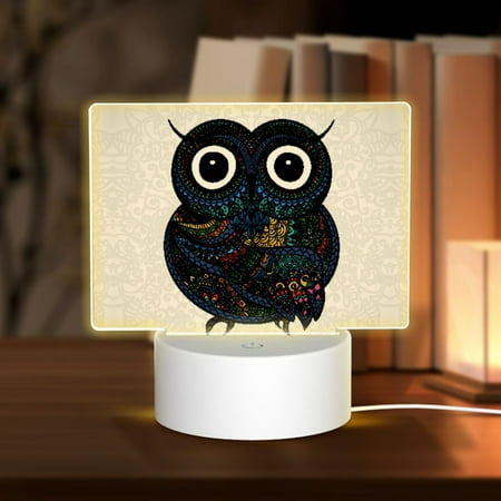 

Noewx Owl with Mandala 3D Night LED Light Lamp Base Acrylic Glass Panel USB Cable Lamp Light Display Base Show Stand for Christmas Room Restaurant Bar Shop