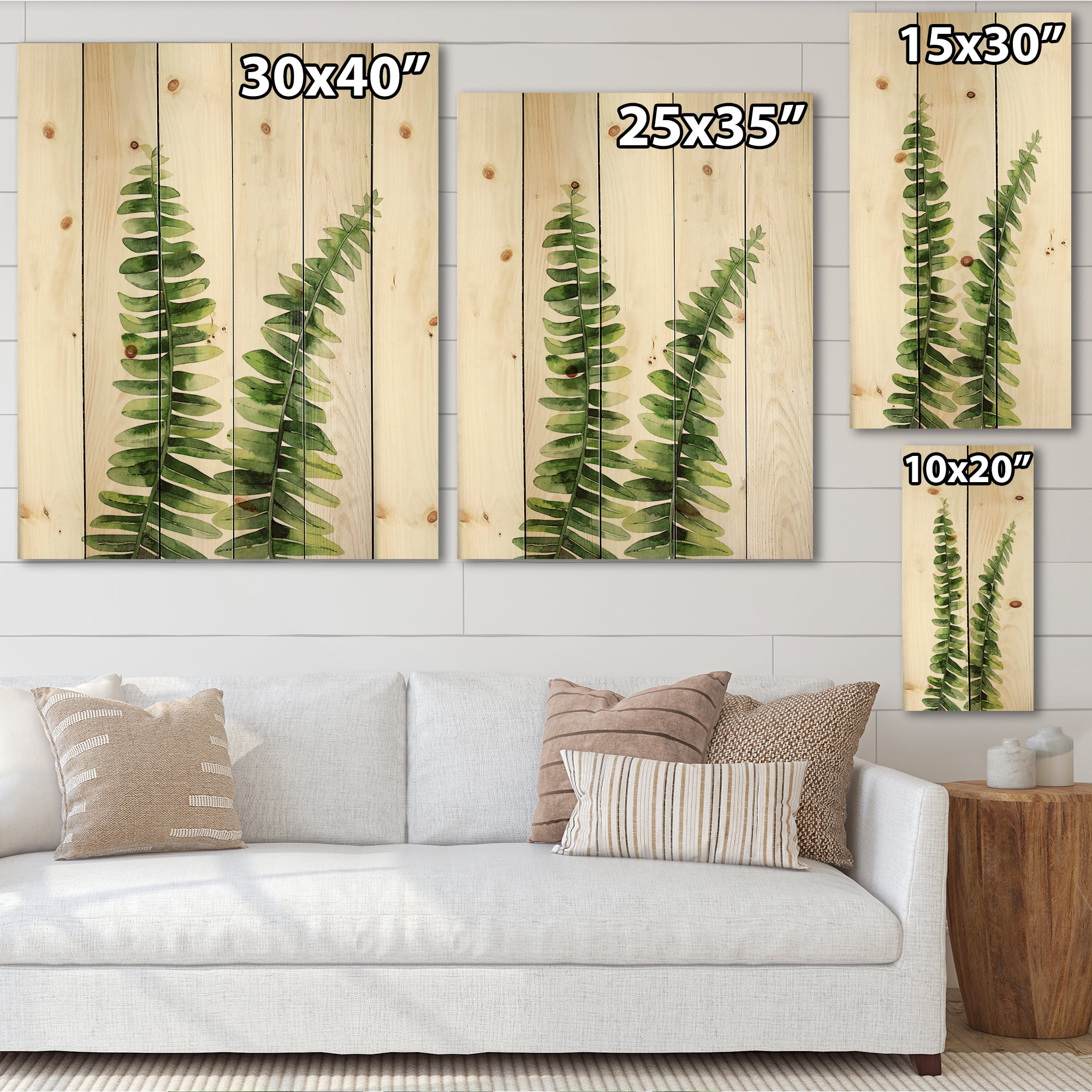 Designart 'Fern Plant Leaves Detail V' Tropical Print on Natural Pine Wood