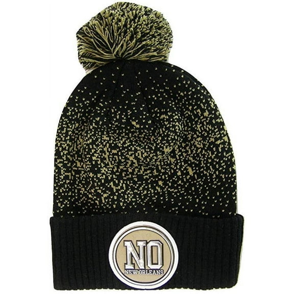 New Orleans NO Patch Cuff Knit Pom Beanie Winter Hat
