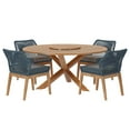 thumbnail image 2 of Modway Wellspring 5-Piece Outdoor Patio Teak Wood Dining Set in Blue Graphite, 2 of 10