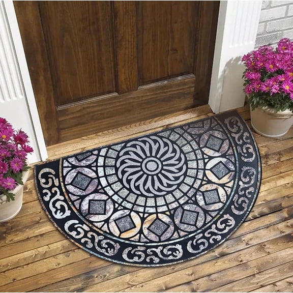 Entry Way Rugs Indoor,Outdoor Rug Front Door,50x80cm Bohemian-Style Semi-Circular Front Door Rugs,Outdoor Doormats,Welcome Doormat, Non-Slip Low Profile Indoor Outdoor Rug(D L 32*20IN)
