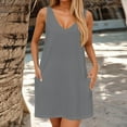thumbnail image 5 of Liquidation d'Été 2025! Robe Grande Taille pour Femmes, Liquidation d'Été pour Femmes, Robe d'Été Unie Sans Manches Col en V avec Poche, 5 of 5