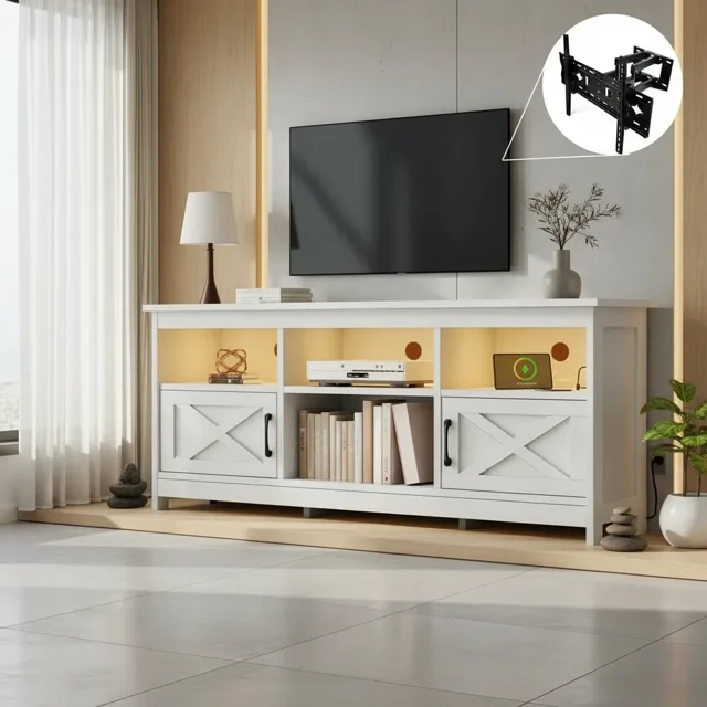 Mueble Para Tv 150cm Con Soporte Y Luces Y Toma De Corriente