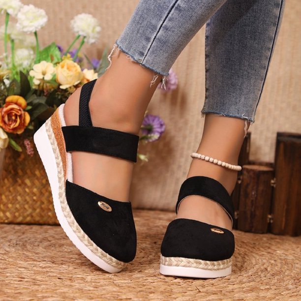 Lienzo Verano Sandalias Cuña La Plataforma Punta Cerrada Los Pies Cerrados para Mujeres (7)