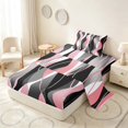 thumbnail image 2 of Manfei Abstract Wave Stripe Twin Sheets, Pink Black White Bedding, Pink Reversible 3-Piece1 Flat Sheet + 1 Fitted Sheet + 1 Pillowcase, 2 of 6