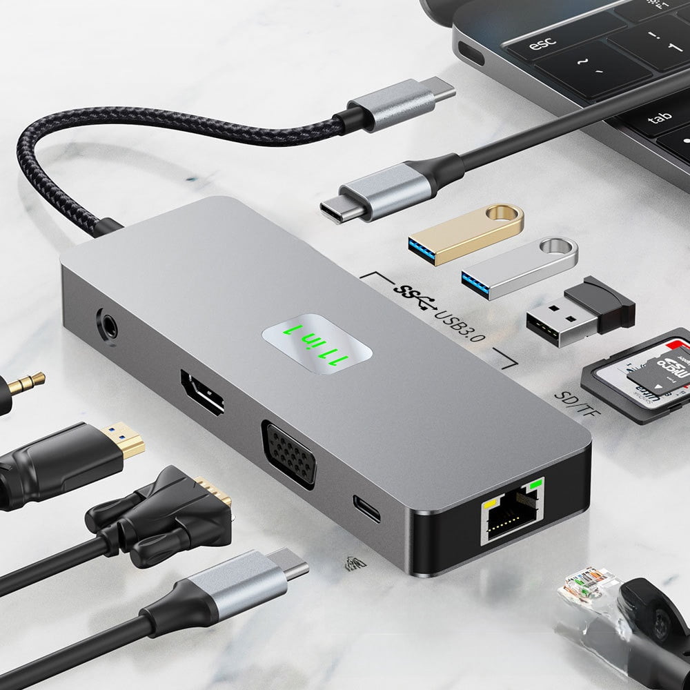 Homjin Cross-Border HD 4K60Hz Dual Display Multi-Screen 11-in-1 USB Hub Multi-Port Laptop Type-C Docking Station