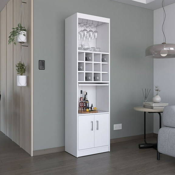 Dining Room Server Kevil 71-Inch Tall Bar Cabinet 5-Tier Modern Bar Cabinet with Glass Holder Stemware Rack, Wine Cabinet, Liquor Cabinet, 12 Bottle Cubbies, 5 Shelves, and Pull Out Tray,Sideboard Fo