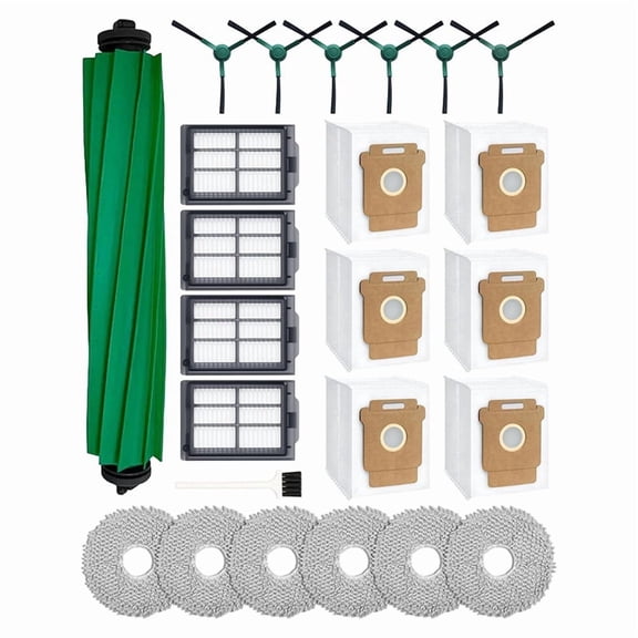 For 400/500 Series Robot Vacuum 24pc Kit: Main Brush, 6 Bags, 6 Mop Pads, 4 Filters, 6 Side Brushes, 1 Cleaning Brush
