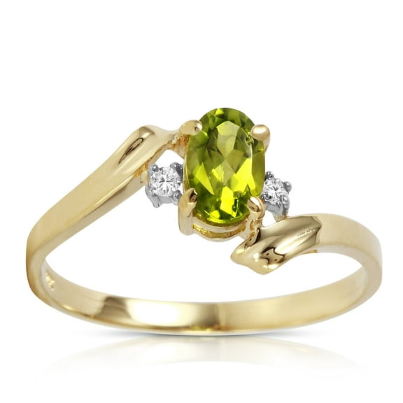 Galaxy Gold 14K Yellow Gold 0.46 Carat Natural Diamonds and Oval-Shaped Peridot Ring - August Birthstone - Abundance & Joy - Sizes 5.5 to 11 - Fine Jewelry for Women