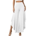 thumbnail image 2 of Karymi Womens Shorts High Waist Ruffle Layered Flowy Wide Leg Pants, Solid Elastic Waist Asymmetrical Hem Palazzo Trousers, Elegant Party Vacation Jean Shorts, 2 of 7