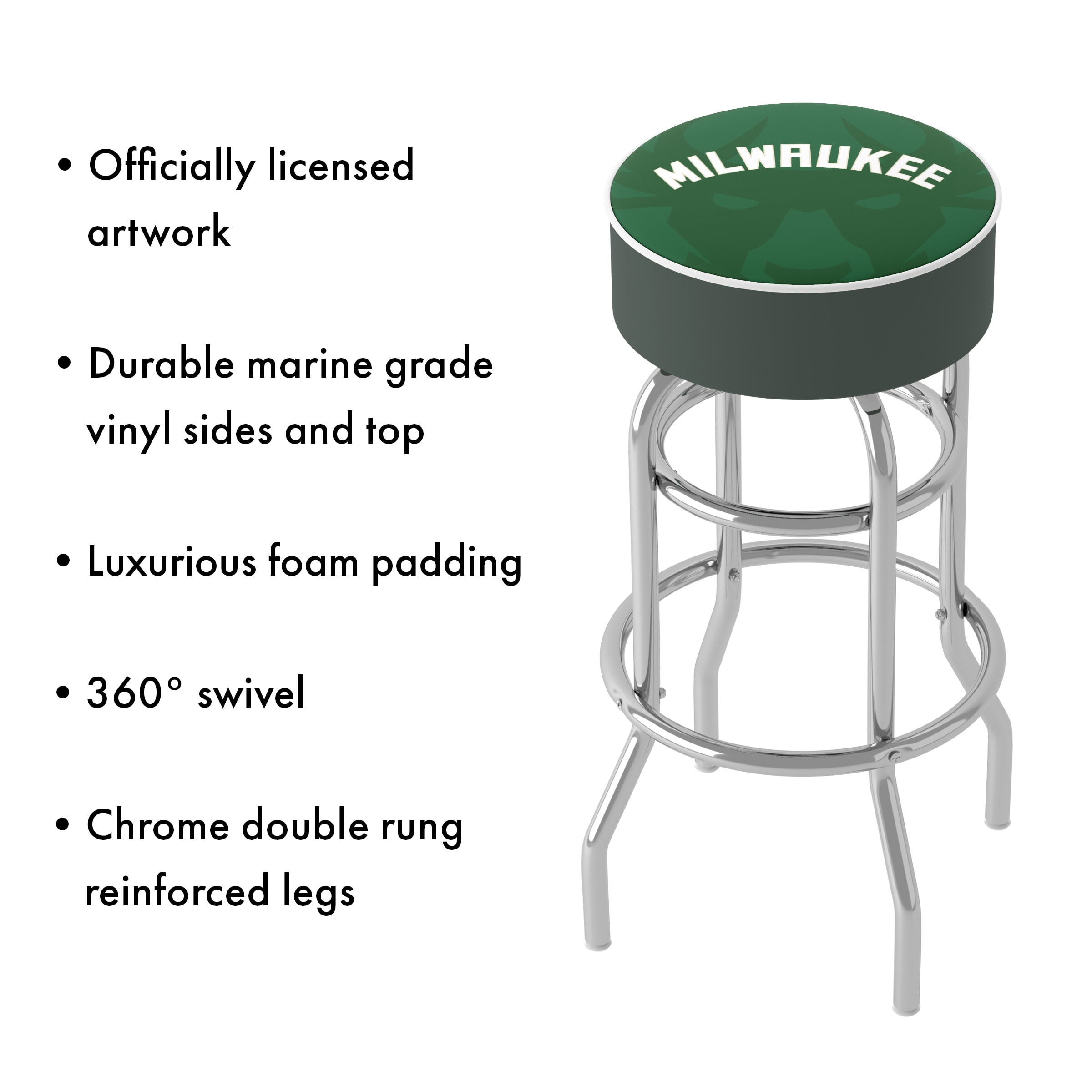Trademark Gameroom Milwaukee Bucks Fade Bar Stool with Padded Seat