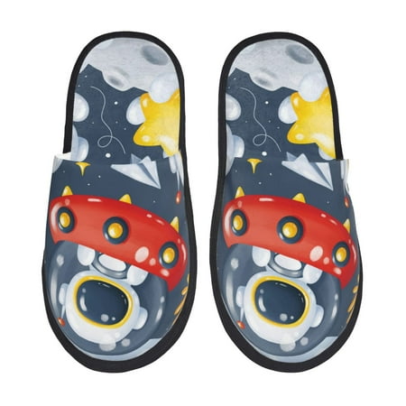 Balery Astronaut And Space Slient Indoor Furry Fleece Comfort House Shoes Soft Non-Slip Home Shoes Cotton slippers House Slippers-- Medium