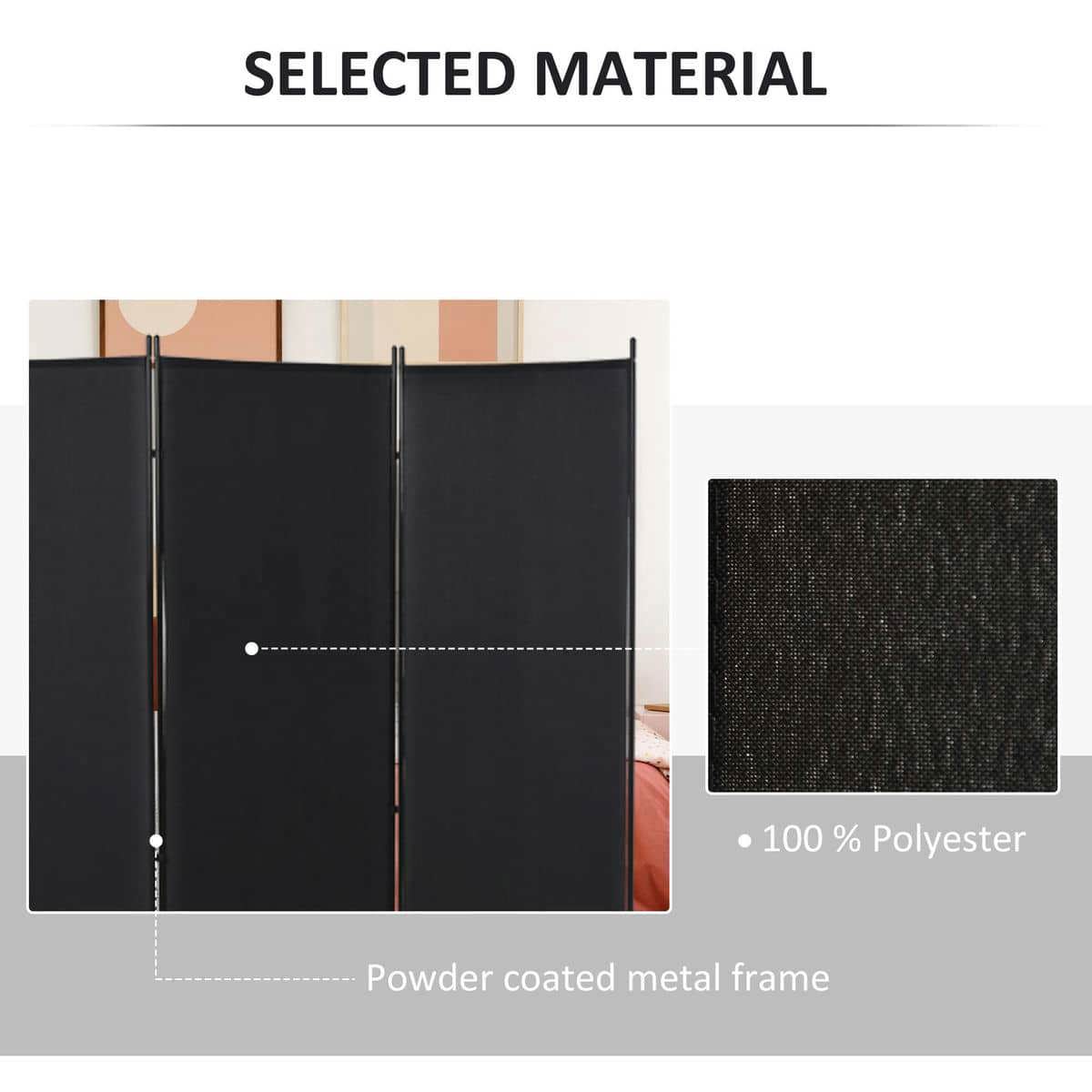 Spaco 3 Panel 6' Room Divider, Multi-Purpose Privacy Screen for Indoor as Living Room, Bedroom, Black