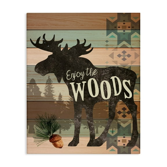 Stupell Enjoy The Wood Patterned Moose Animals & Insects Painting Gallery Wrapped Canvas Print Wall Art