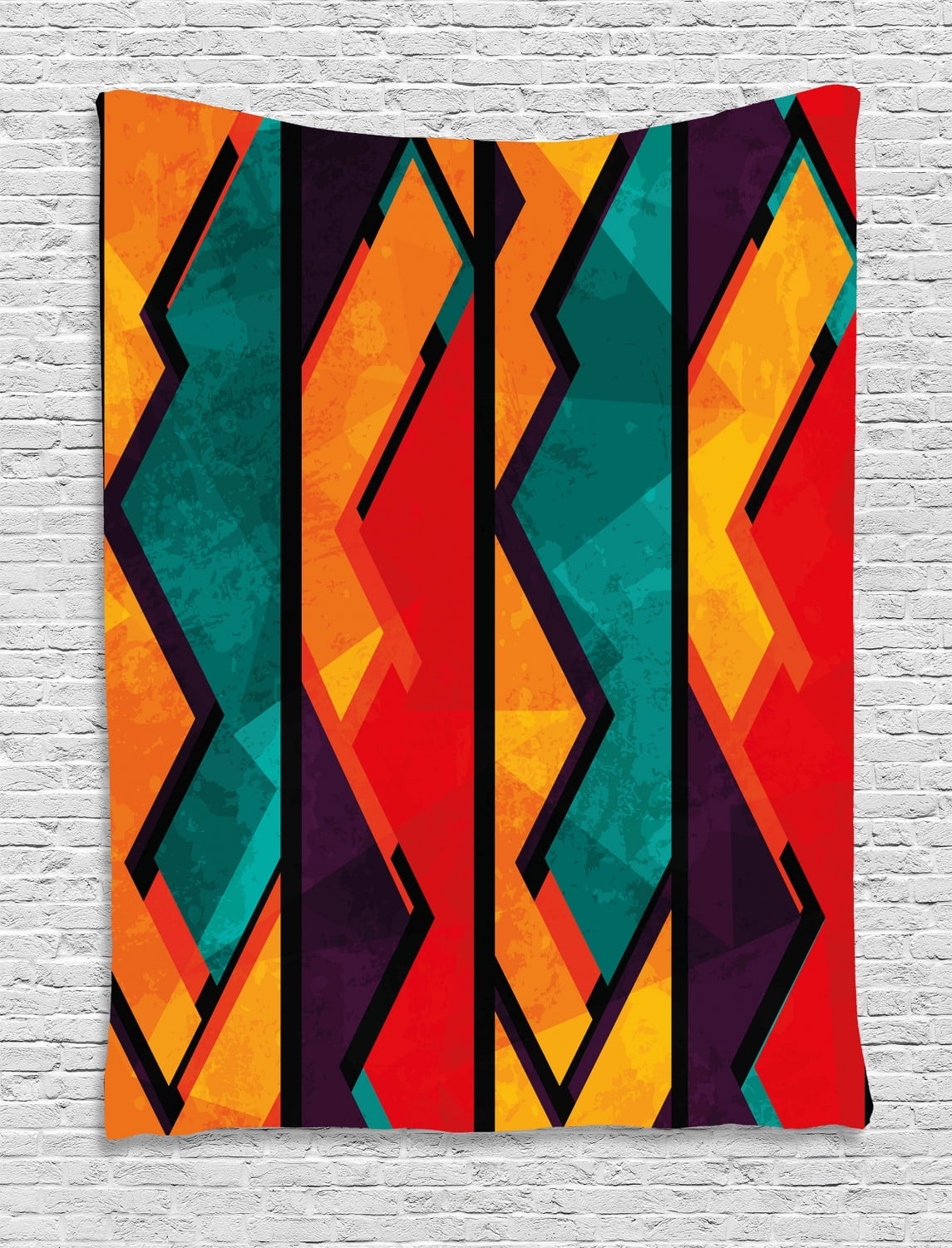 Modern Tapestry Geometric Modern Art Ethnic Design With Black Bold Zig Zag Borders Pattern Wall Hanging For Bedroom Living Room Dorm Decor Teal