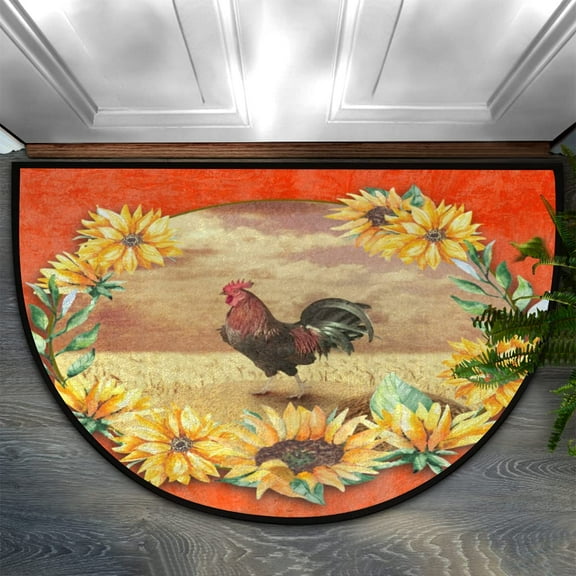 Animal Rooster Half Round Door Mat Half Circle Area Rug Doormat Home Decor Rug Front Welcome Entrance Way Mat for Indoor Outdoor Kitchen 16x24 Inch