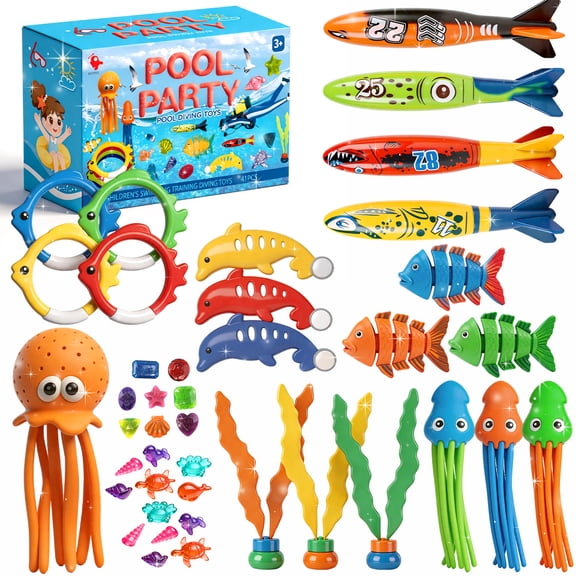 Chuvikid 41 PCS Pool Diving Toys,Summer Underwater Game Toys with Pool Fishes,Octopus,Dive Sticks,Swim Pool Games Toys Gifts for Kids Ages 8-12