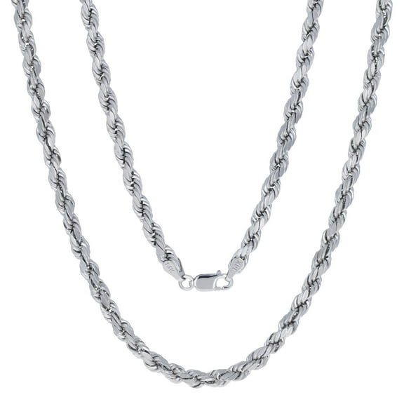 Nuragold 14k Real White Gold 4mm Rope Chain Diamond Cut Necklace (16"-30") Italian Jewelry for Men & Women