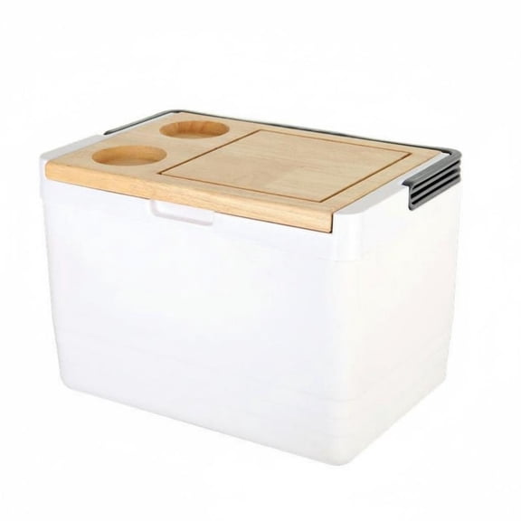 Lazsy Portable Cooler Chiller Box Integrated Prep Board Lid Large Capacity Insulated Build Cup Holder Table Top for Camping RV Travel and Parks