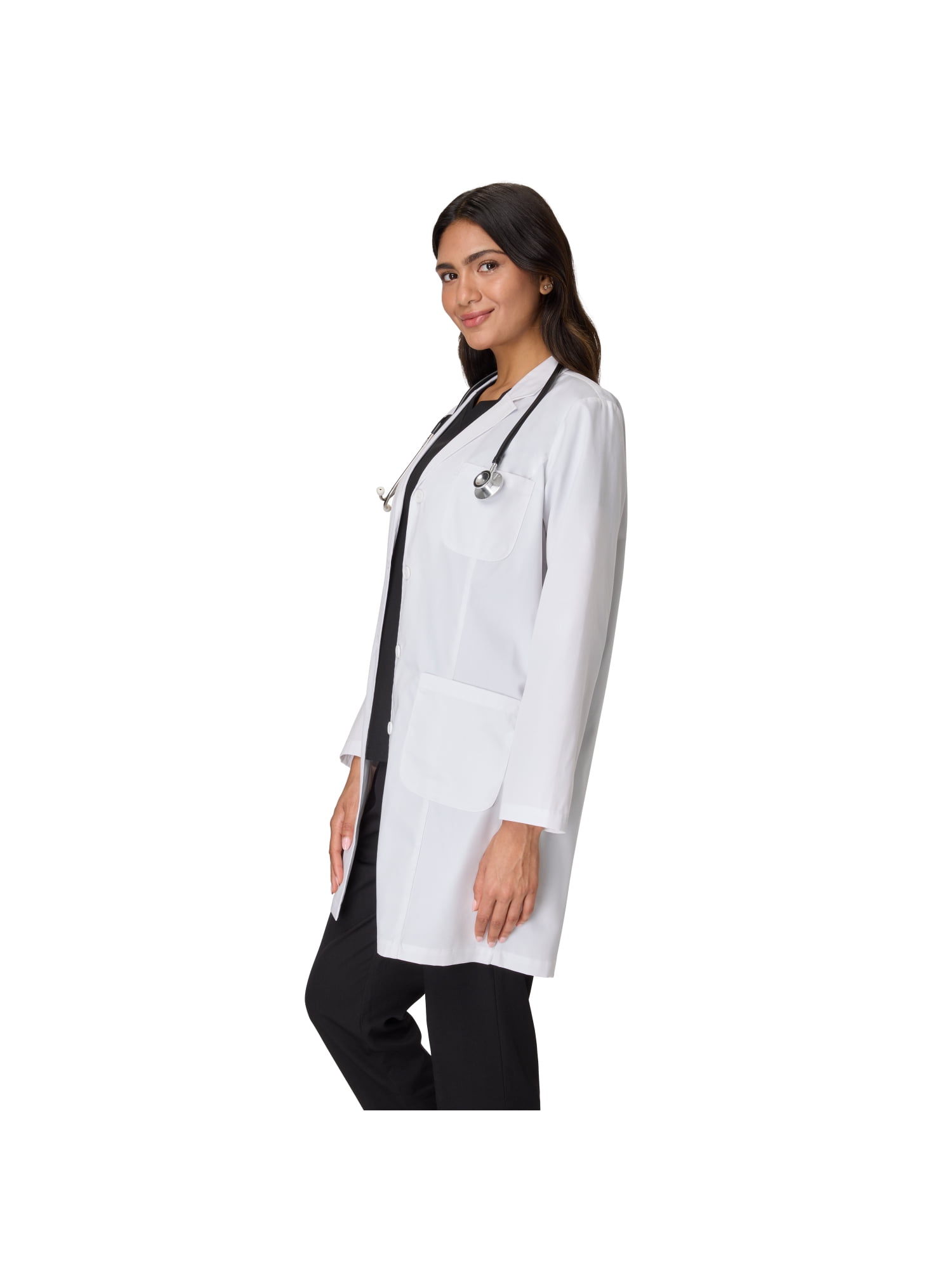 Hanes Womens Scrubs Button-Front Scrub Lab Coat, 5 Pockets, Sizes XS-2XL