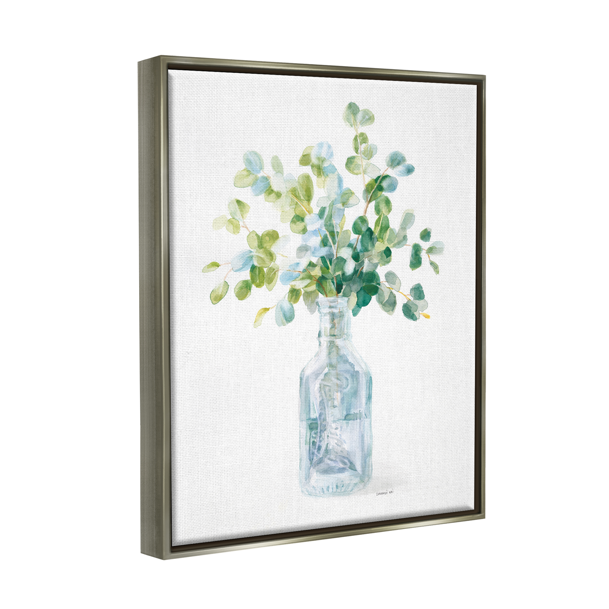 Stupell Industries Flower Jar Still Life Green Blue Painting Luster Gray Framed Floating Canvas Wall Art, 16x20, by Danhui Nai