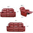 thumbnail image 2 of Bonded Leather 3 Pieces Reclining Sofa Set (Loveseat, Sofa) with Storage and Dropdown Coffee Tables, Red, 2 of 12