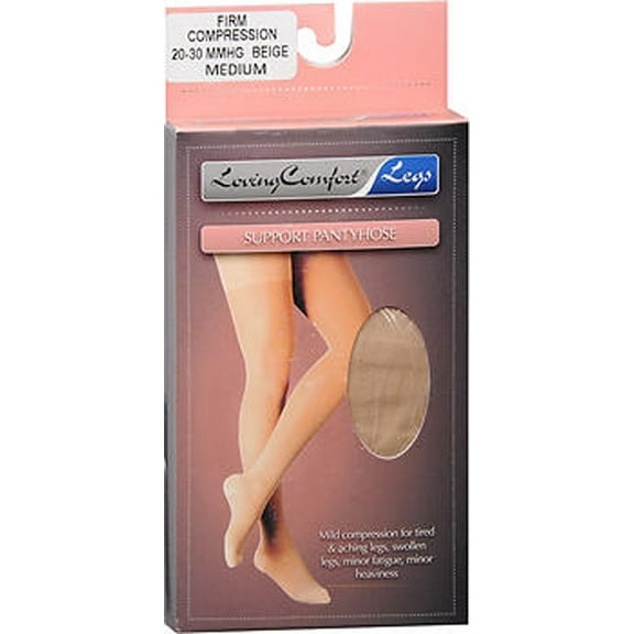 Loving Comfort Firm Compression Support Pantyhose, 20-30 mmHg, Medium, Beige