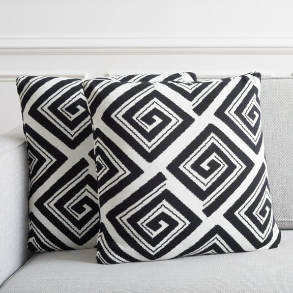 SAFAVIEH Veda Geometric Pillow, 19" x 19", Black/Ivory, Set of 2
