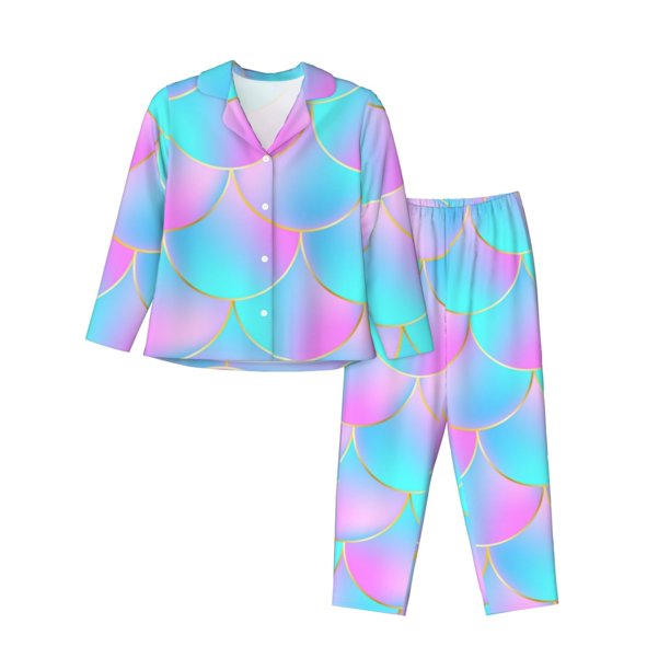 Fotbe Purple Dragon Scales Conjunto de Pijama de Manga Larga para Mujer con Estampado, Ropa de Dormir de 2 Piezas, Conjunto de Casa Suave y Cómodo con Bolsillos-X-Large