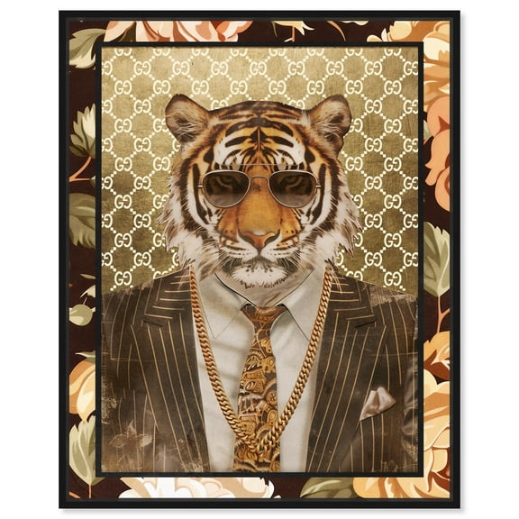 Classic Fashion Tiger Portrait Canvas Tiger Glam Wall Art by Art Remedy, Black Frame, 16" x 20"