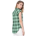 thumbnail image 4 of Camisa a cuadros Allegra K con cuello Abotonado y Puños Enrollados Verde XL, 4 of 5