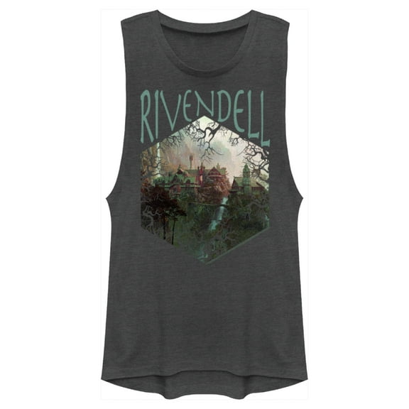 Junior's The Lord of the Rings Fellowship of the Ring Rivendell Hexagon Festival Muscle Graphic Tee Charcoal Small